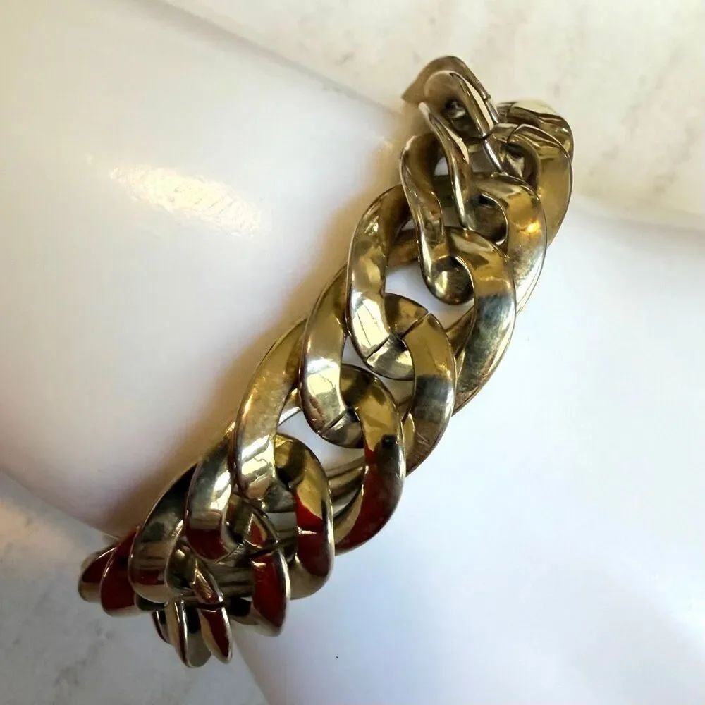 Anne Klein Chunky Gold Tone Chain Bracelet Lion Head Toggle Statement Vintage AK